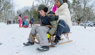 Á Namur, sous le froid mordant, la neige appelle les rires des lugeurs