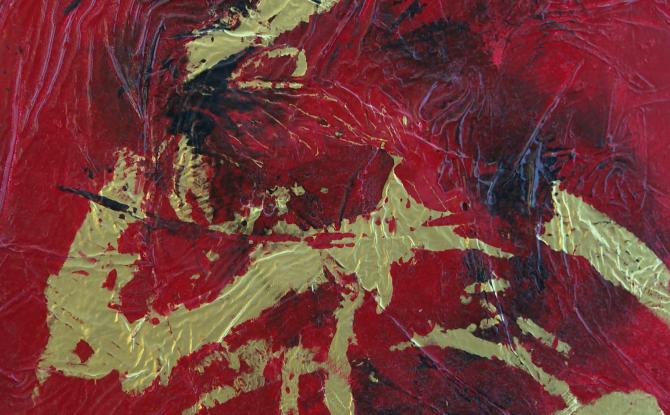 Le rouge, le noir et l'or sont la signature de cette artiste namuroise primée à Paris